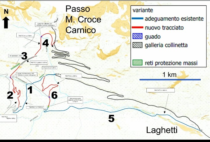 Il tracciato della pista provvisoria proposto da Comin e Venturini